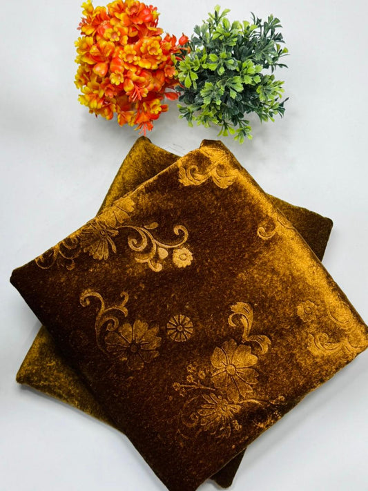 Luxury Velvet Printed 2pcs Ladies Winter Suit-007