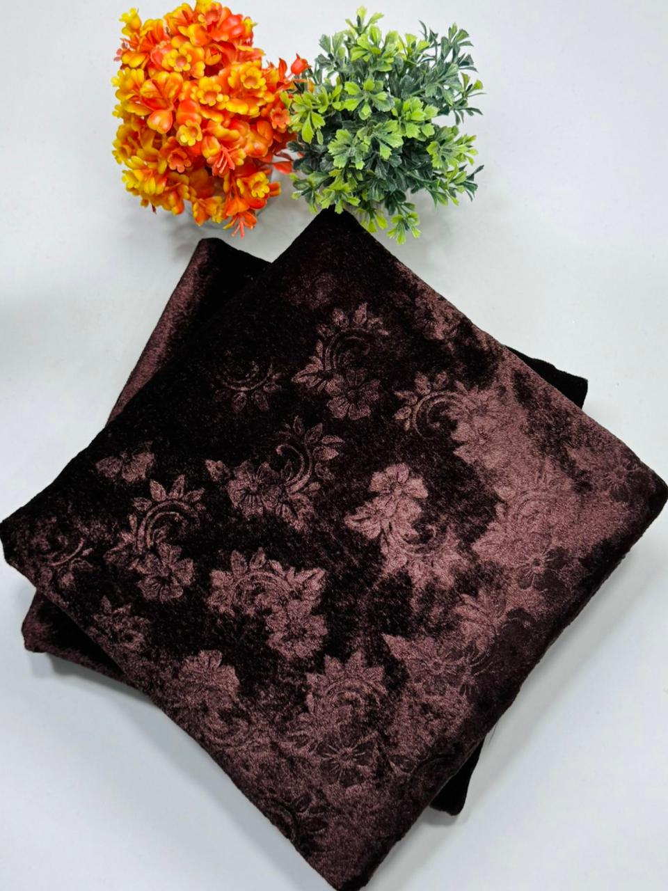 Luxury Velvet Printed 2pcs Ladies Winter Suit-009