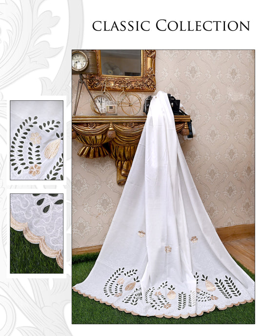 Swiss Lawn Laser Lace Shawl for Women – All-Season Comfort | New 2025 Summer Collection, Snow White